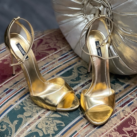 Dolce & Gabbana gold ankle strap sandals high heels gold shoes - Picture 7 of 17